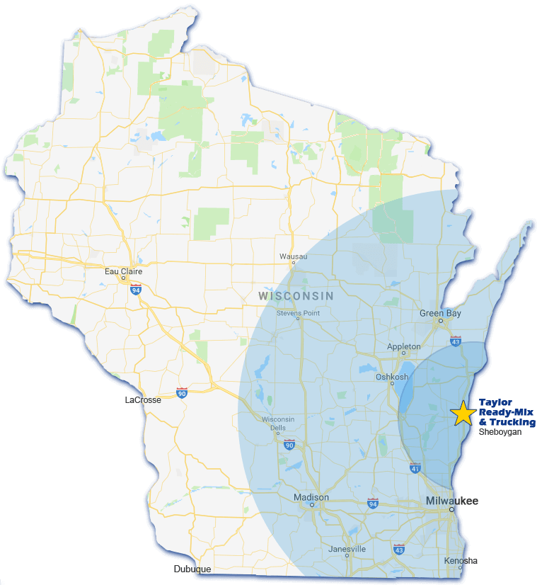 taylor-ready-mix-concrete-trucking-service-area-map-sheboygan-wisconsin